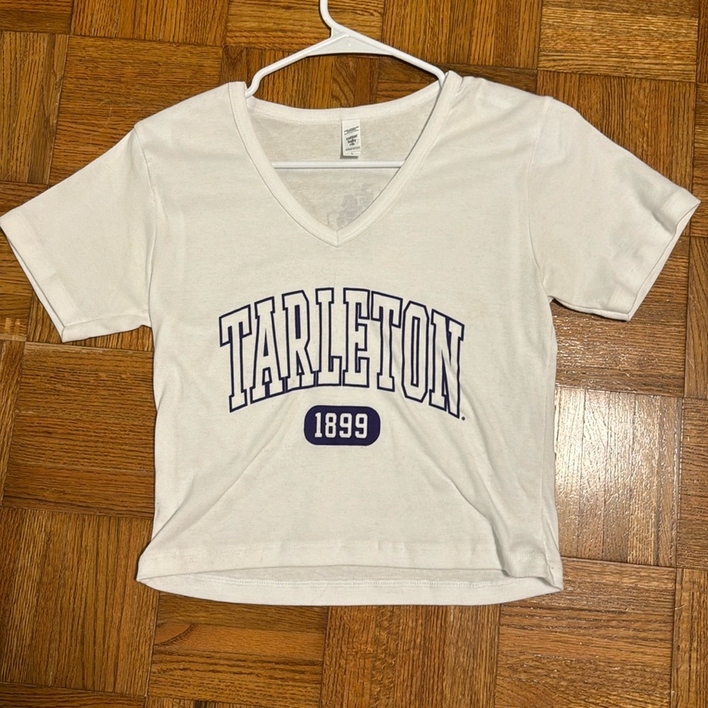 White tarleton state university baby tee, size large, never worn